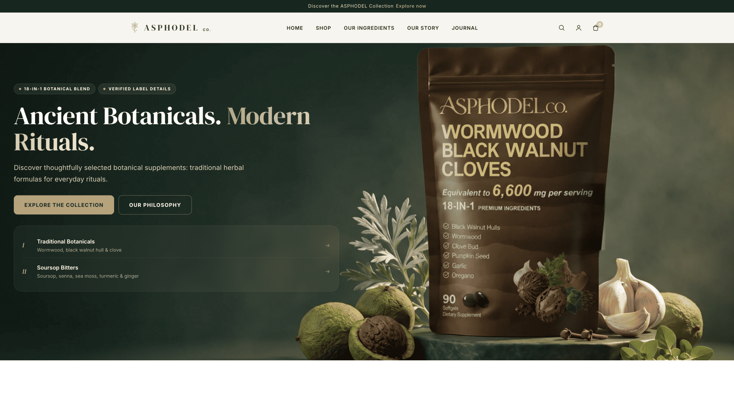 Ecommerce website design — Asphodel Co botanical wellness store by Plopjoy